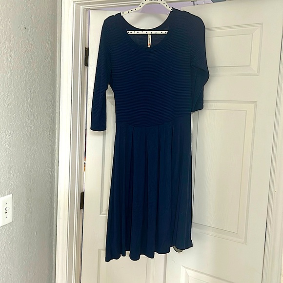 Navy ModCloth Gilli A-lined Dress 3/4 sleeves - Picture 1 of 10